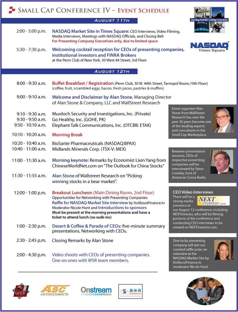 Event Schedule August 11 and 12